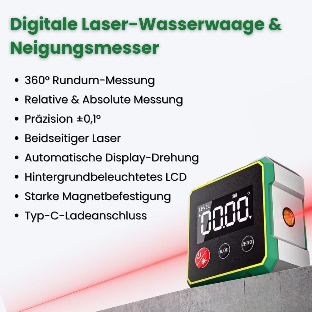 WinkelProfi 360™ – 3-in-1 Digitaler Winkel- & Neigungsmesser mit Laser